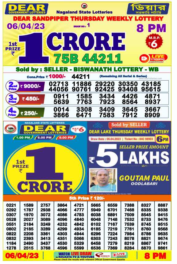 Lottery Result Today April 6, 2023