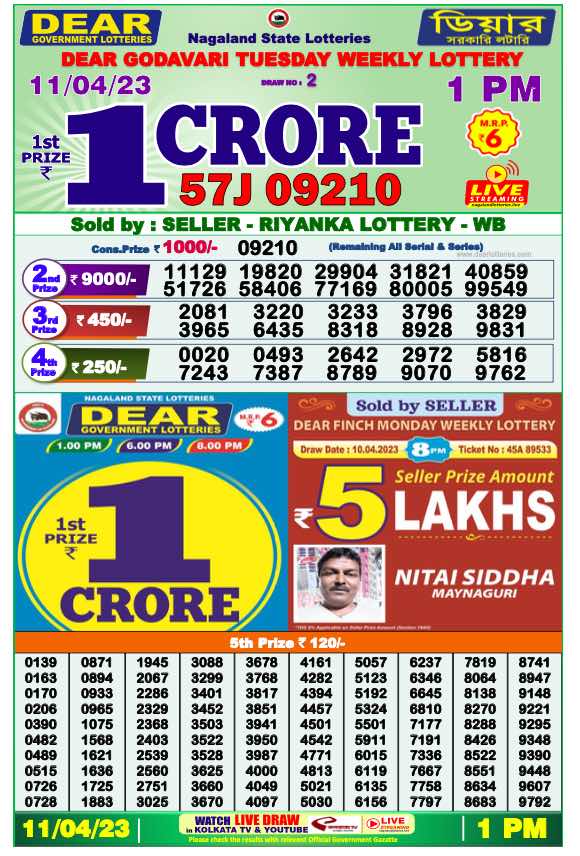 Lottery Result Today April 11, 2023