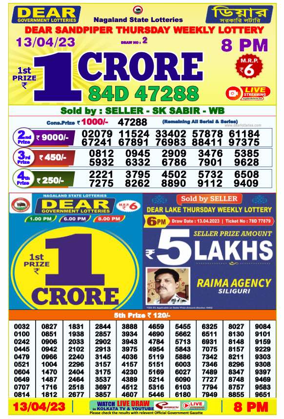 Lottery Result Today April 13, 2023