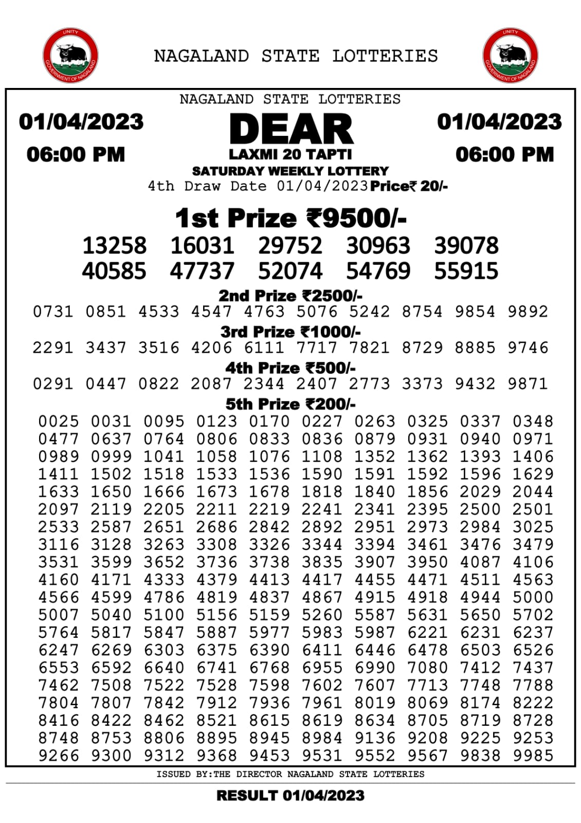 Lottery Result Today April 1, 2023