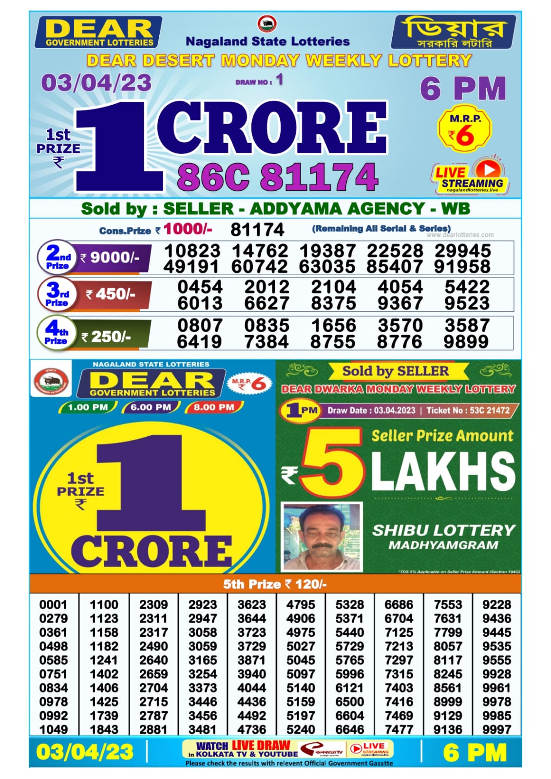 Lottery Result Today April 3, 2023