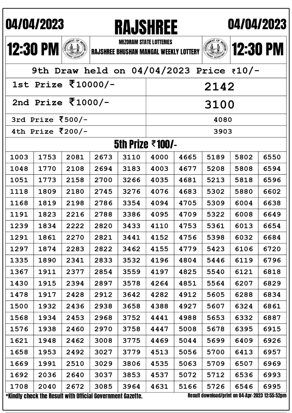 Lottery Result Today April 4, 2023