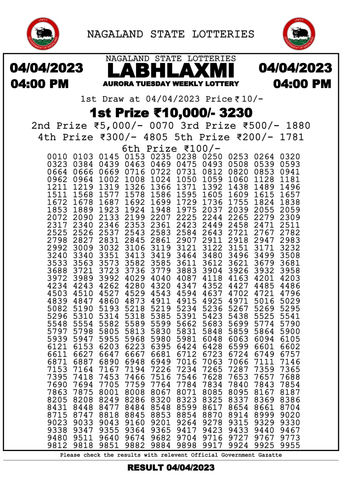 Lottery Result Today April 4, 2023