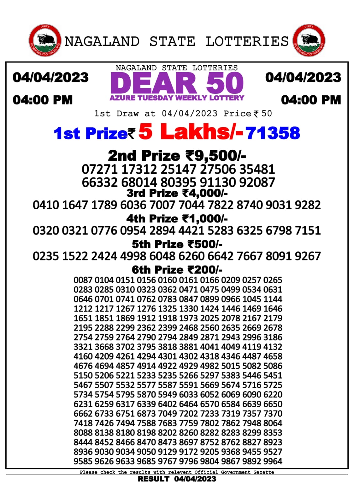 Lottery Result Today April 4, 2023