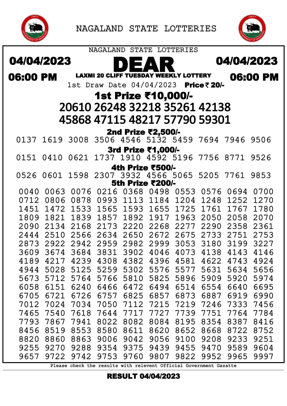 Lottery Result Today April 4, 2023