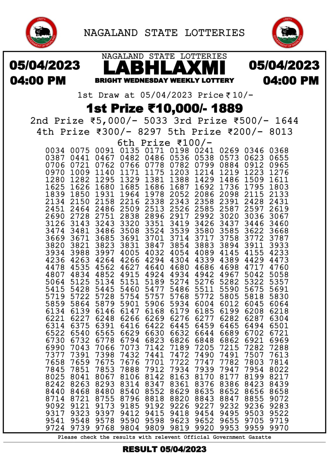 Lottery Result Today April 5, 2023