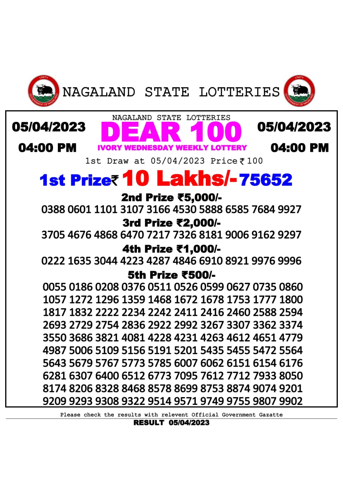 Lottery Result Today April 5, 2023