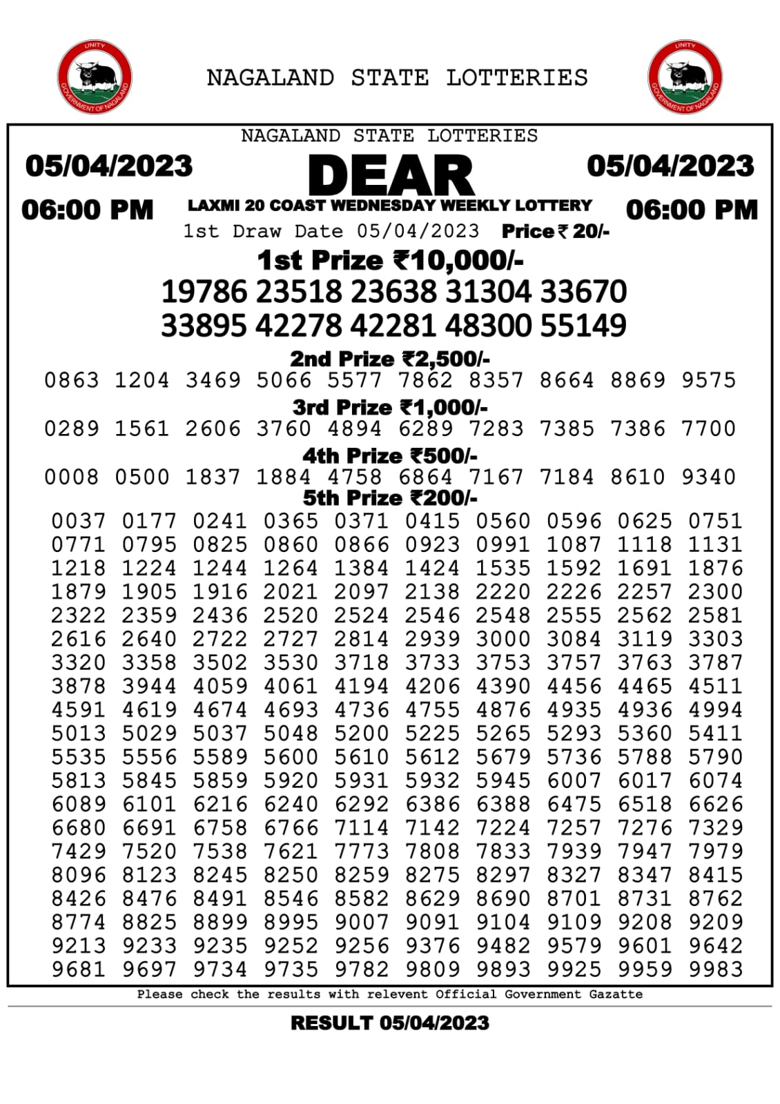 Lottery Result Today April 5, 2023