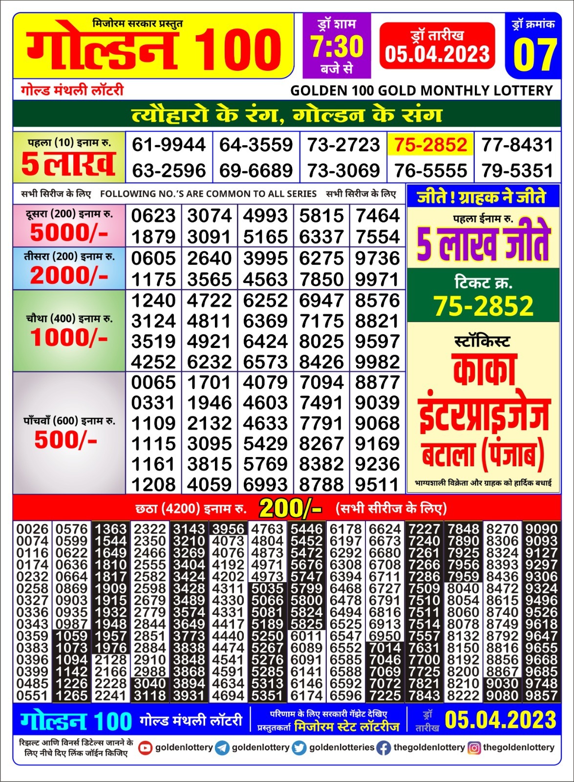 Lottery Result Today April 5, 2023