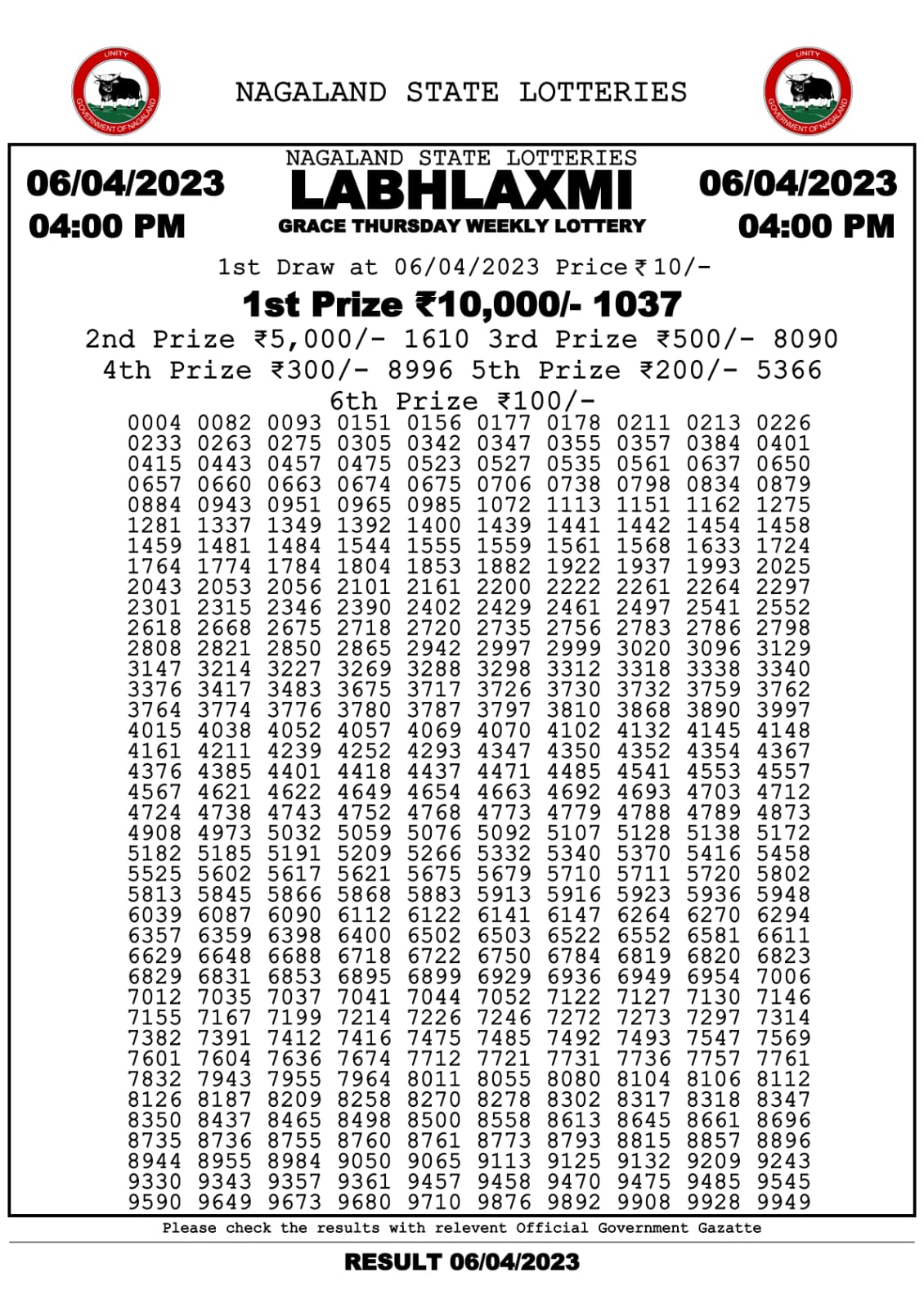 Lottery Result Today April 6, 2023