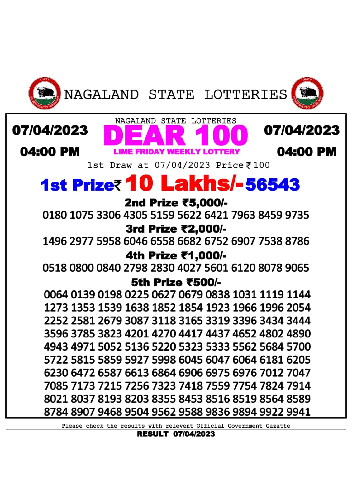 Lottery Result Today April 7, 2023