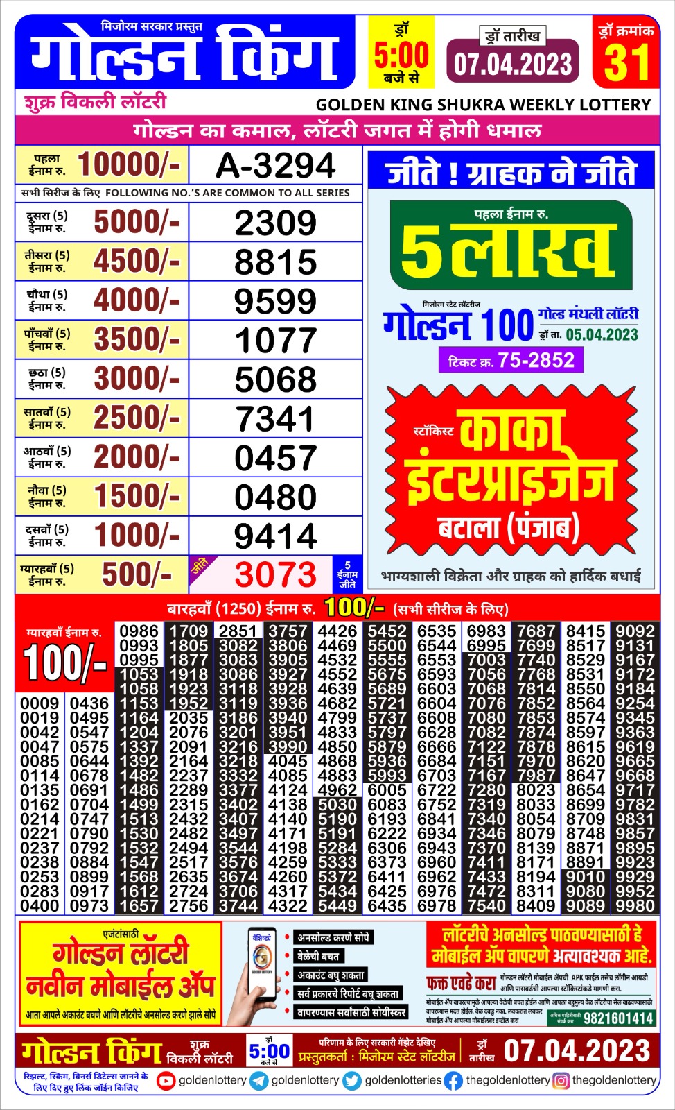 Lottery Result Today April 7, 2023