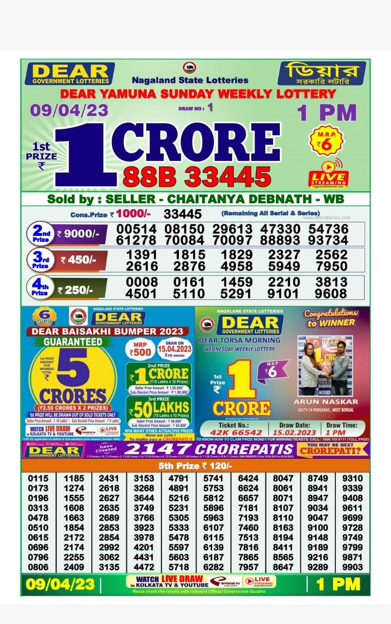 Lottery Result Today April 9, 2023