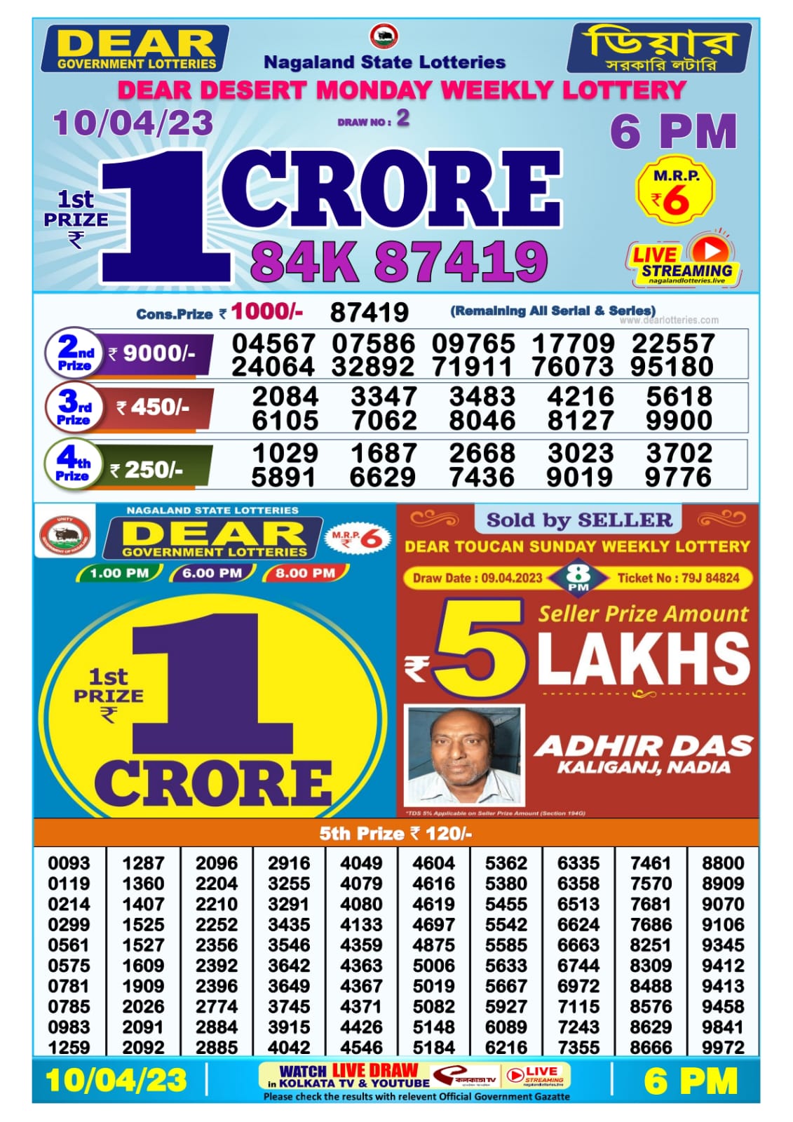 Lottery Result Today April 10, 2023