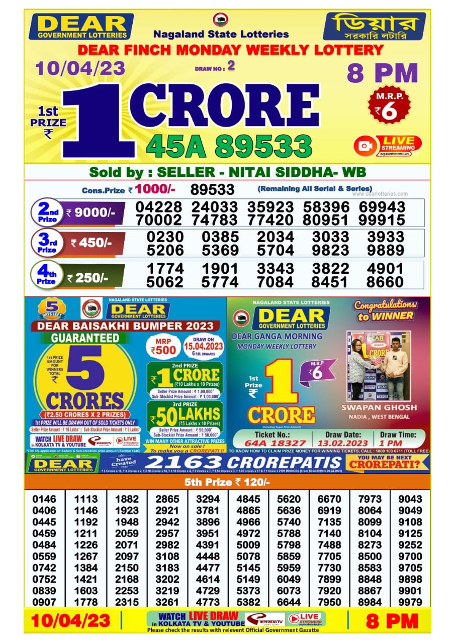 Lottery Result Today April 10, 2023