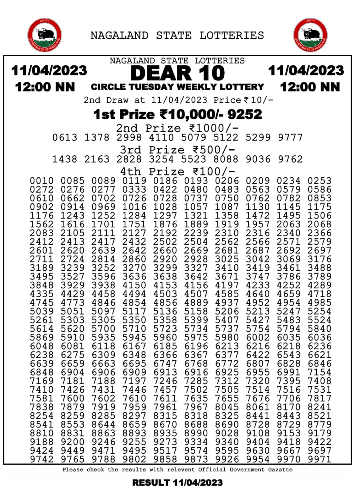 Lottery Result Today April 11, 2023