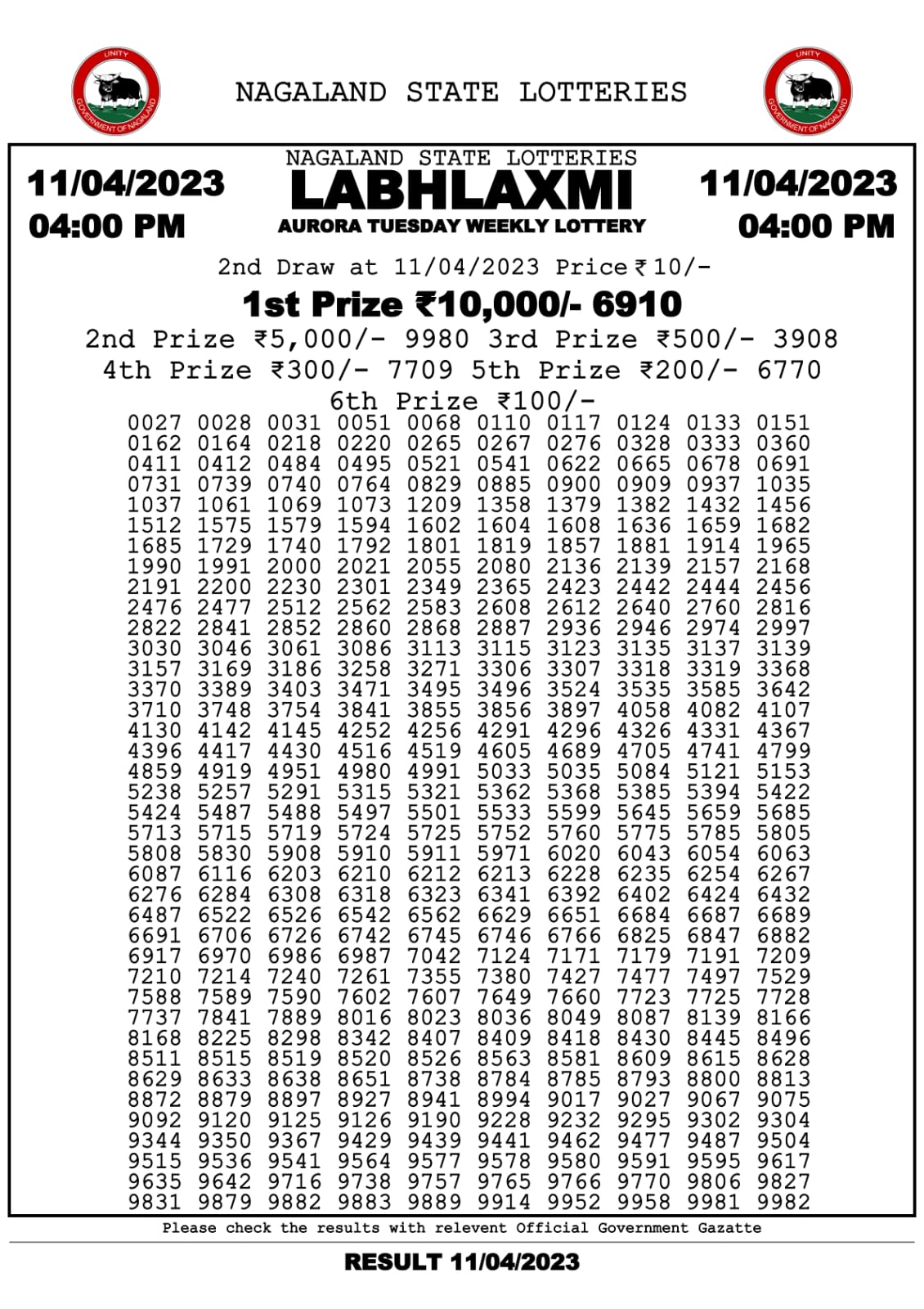 Lottery Result Today April 11, 2023