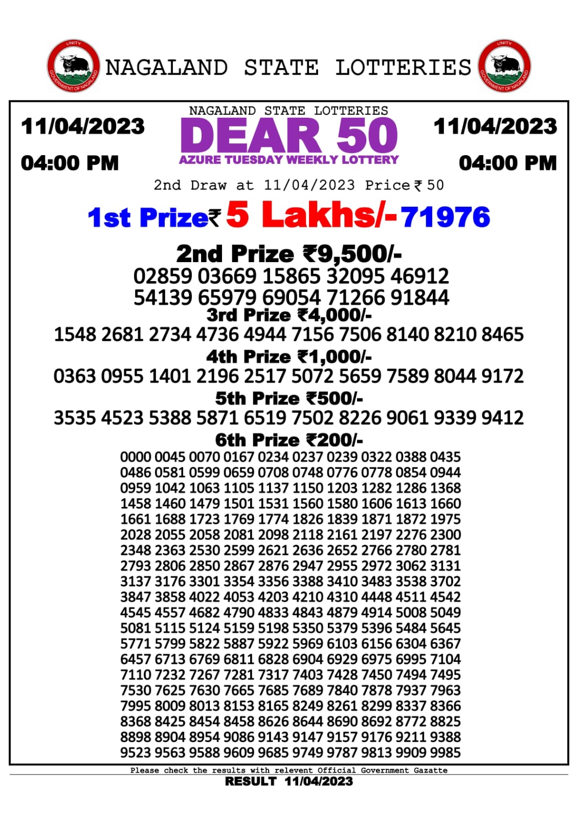 Lottery Result Today April 11, 2023