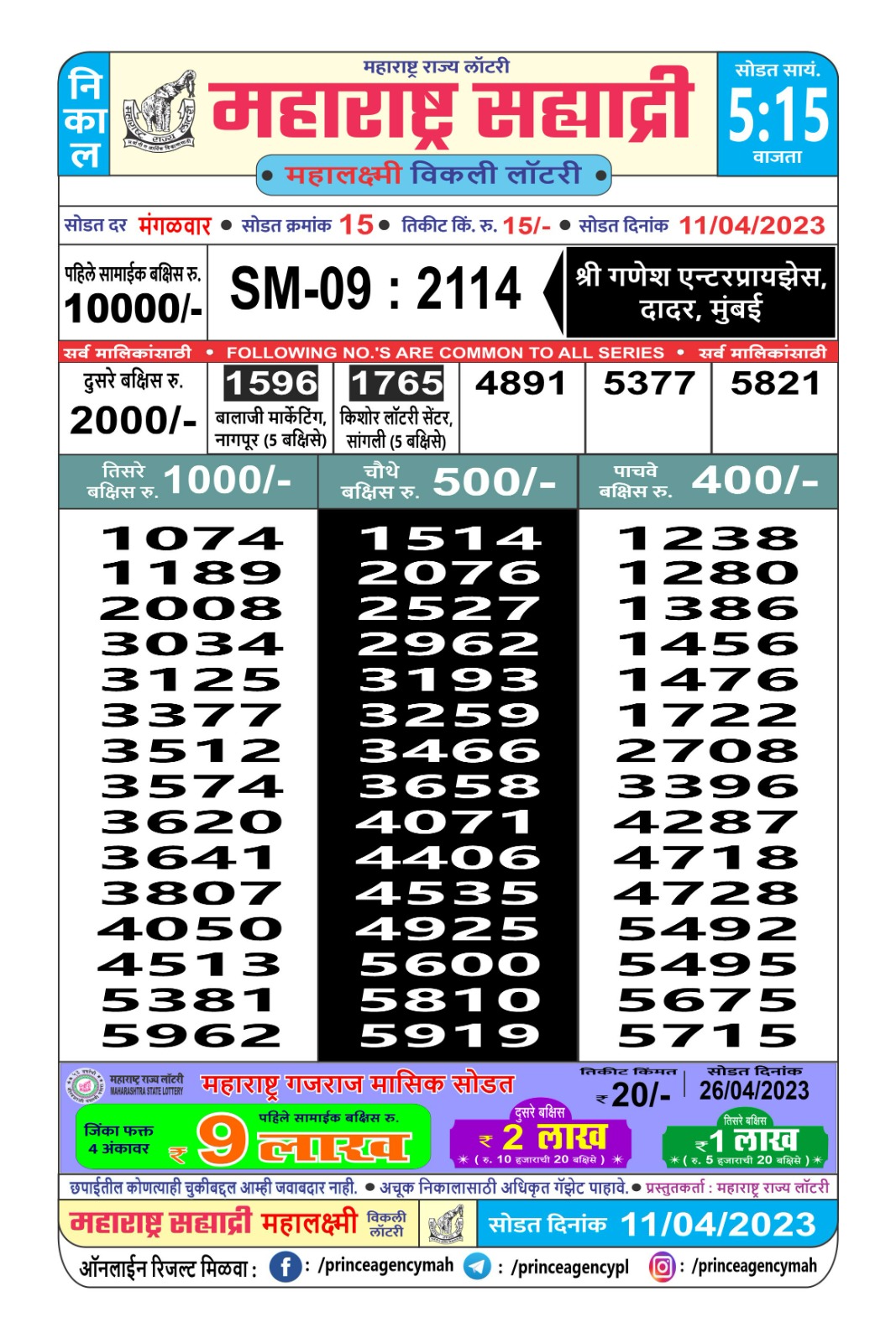 Lottery Result Today April 11, 2023