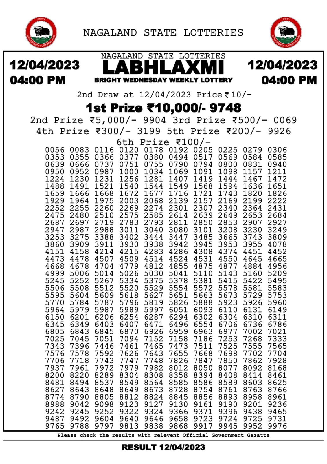 Lottery Result Today April 12, 2023