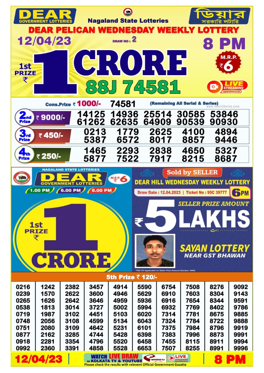 Lottery Result Today April 12, 2023