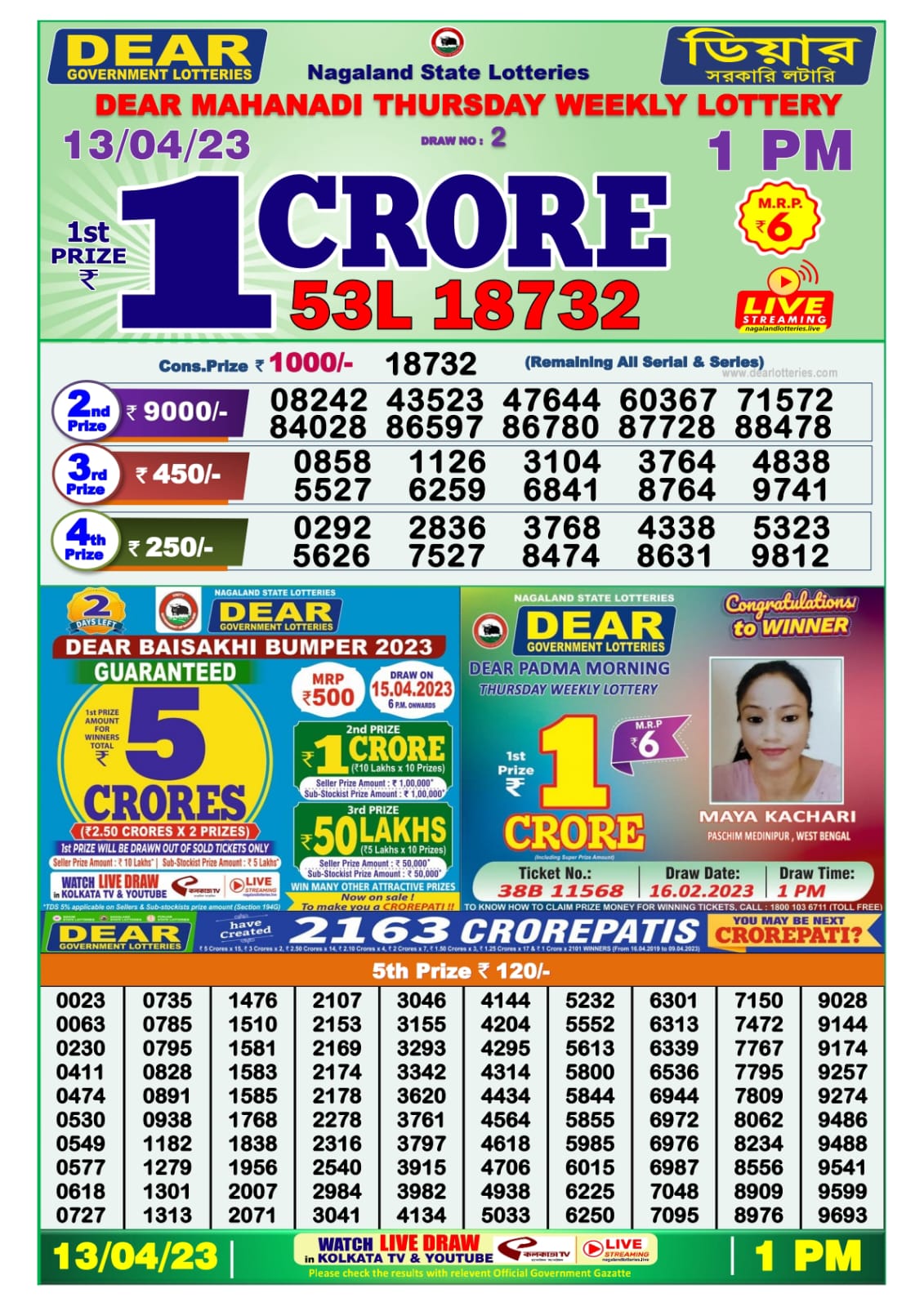 Lottery Result Today April 13, 2023