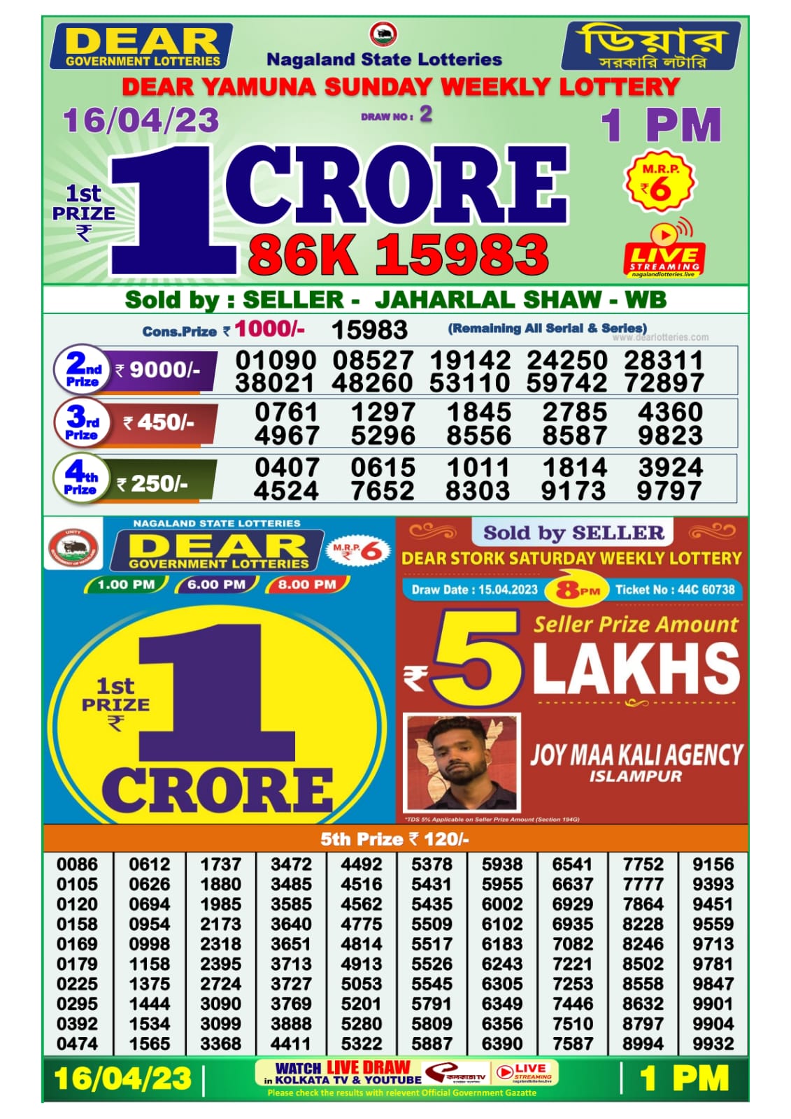 Lottery Result Today April 16, 2023