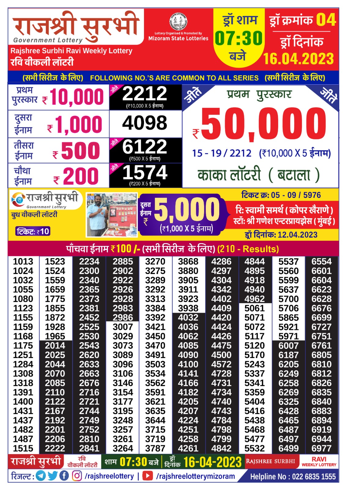 Lottery Result Today April 16, 2023