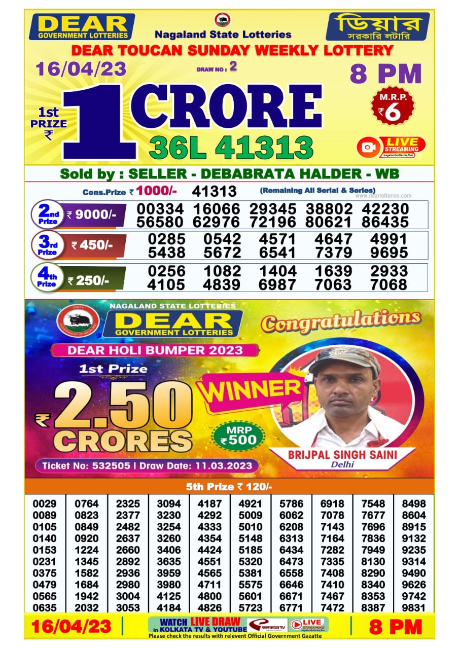 Lottery Result Today April 16, 2023