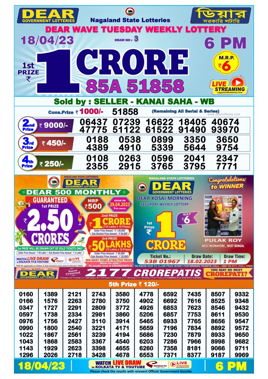 Lottery Result Today April 18, 2023