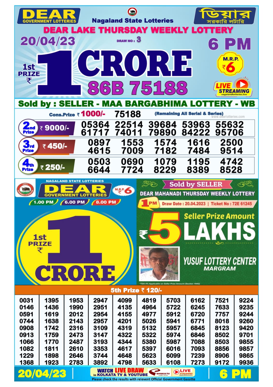 Lottery Result Today April 20, 2023