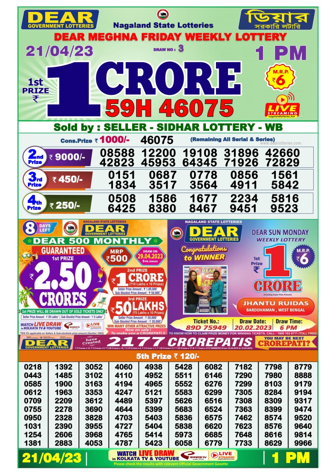 Lottery Result Today April 21, 2023