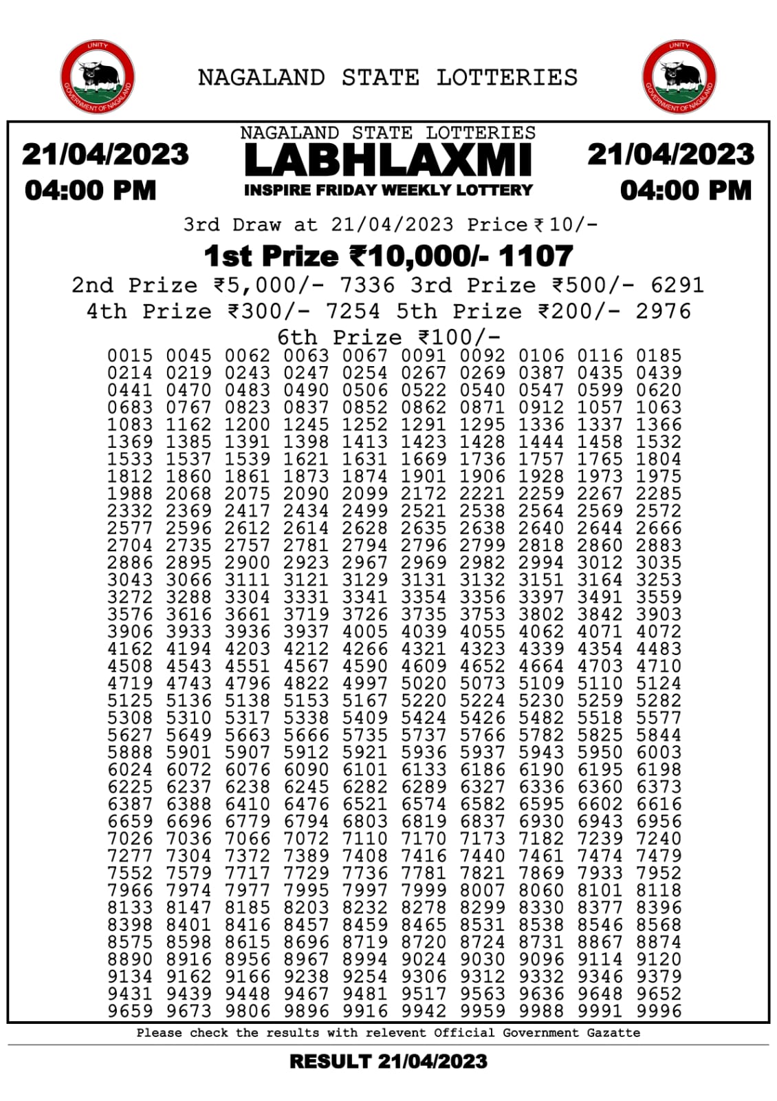 Lottery Result Today April 21, 2023