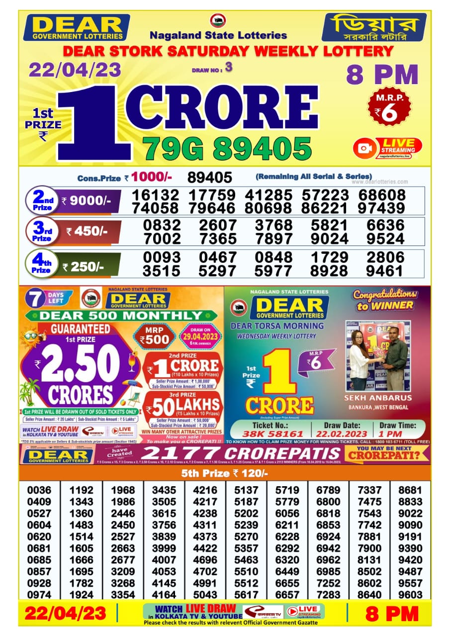 Lottery Result Today April 22, 2023