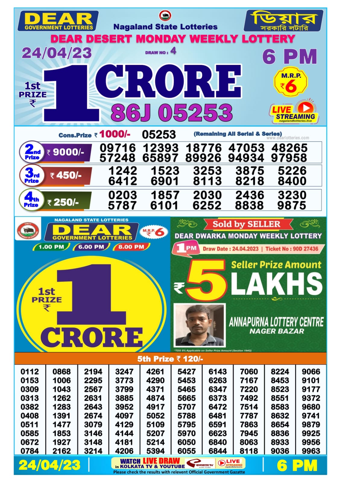 Lottery Result Today April 24, 2023