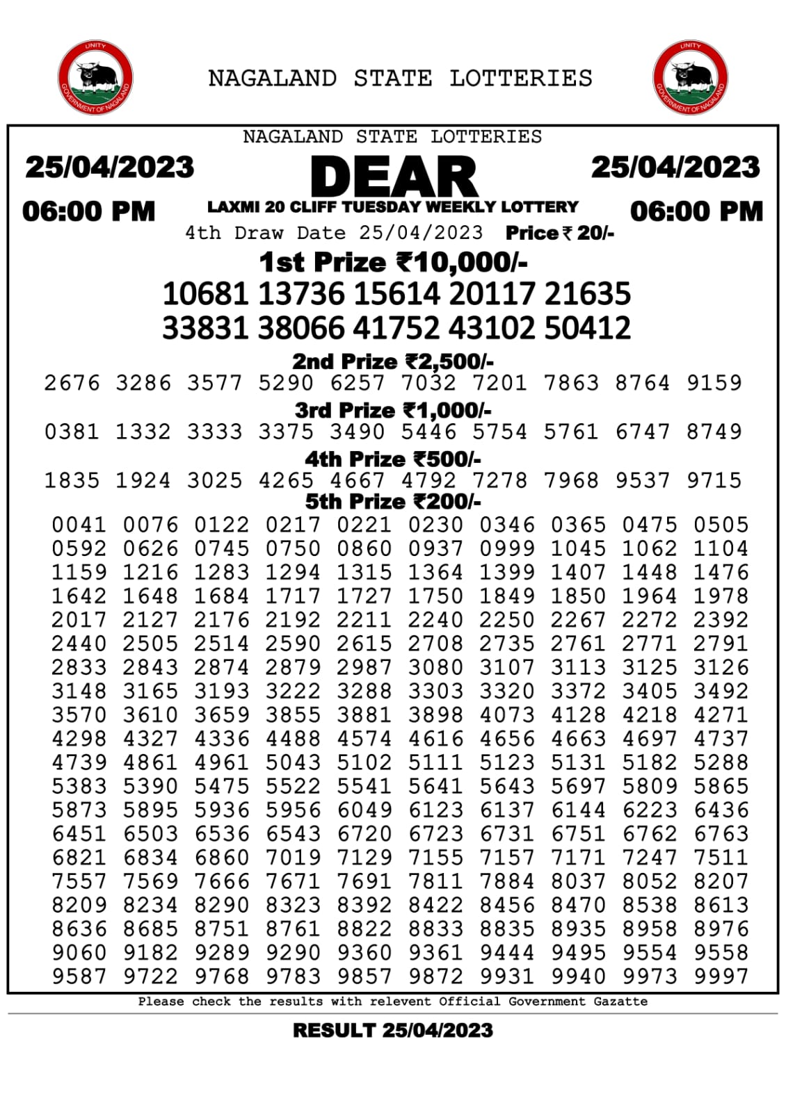 Lottery Result Today April 25, 2023