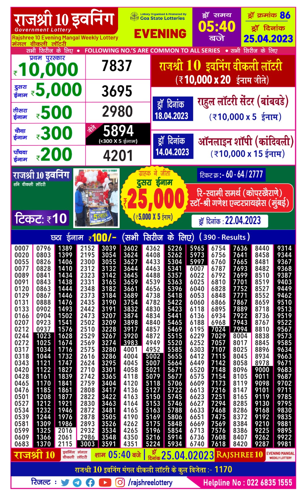 Lottery Result Today April 25, 2023