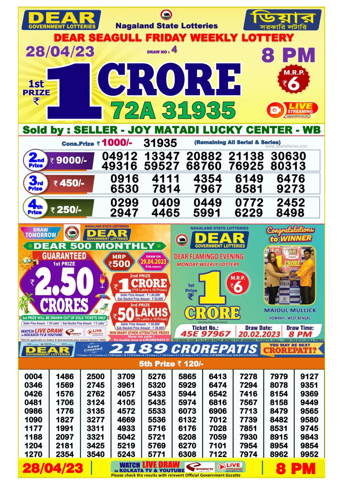 Lottery Result Today April 28, 2023