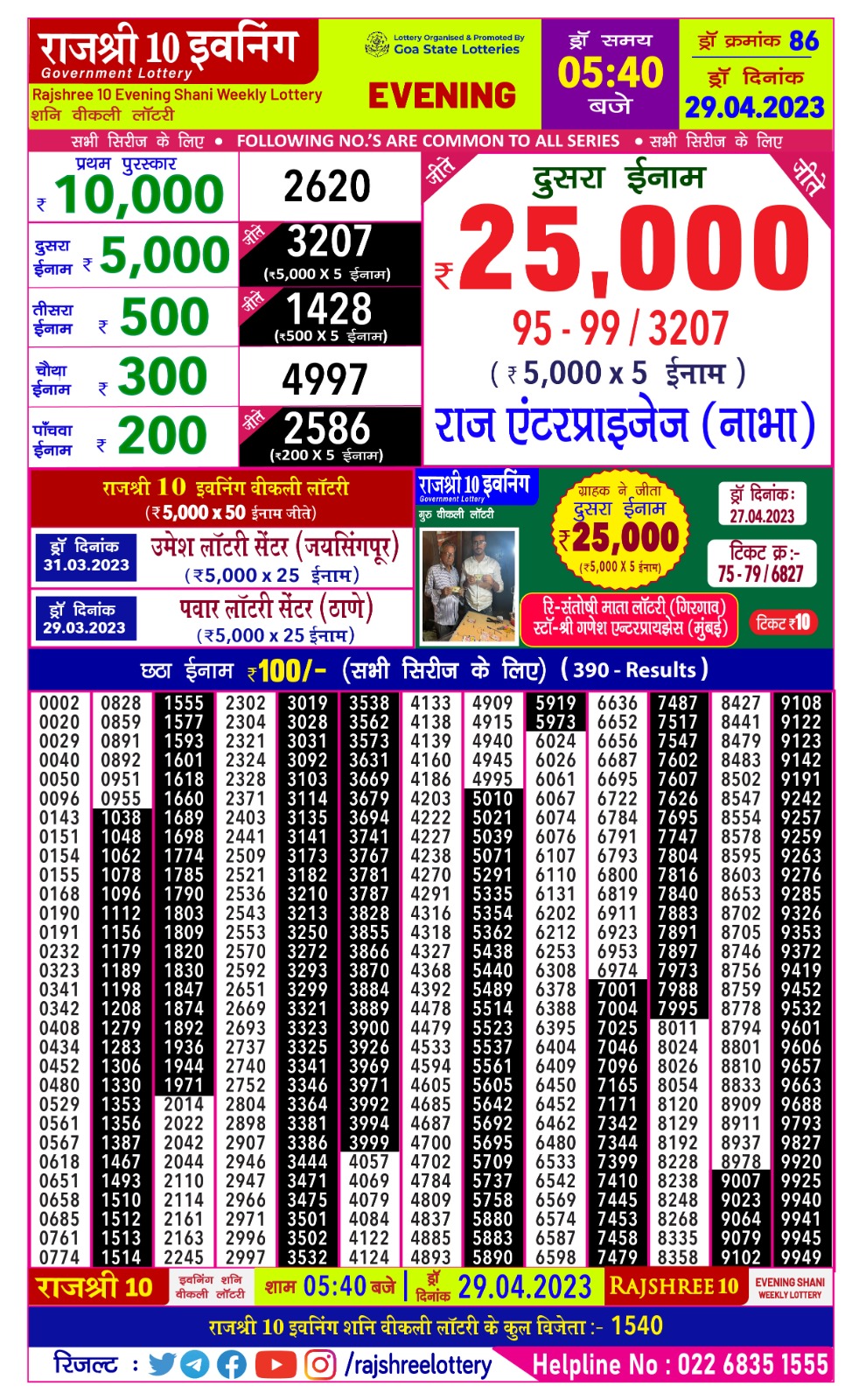 Lottery Result Today April 29, 2023