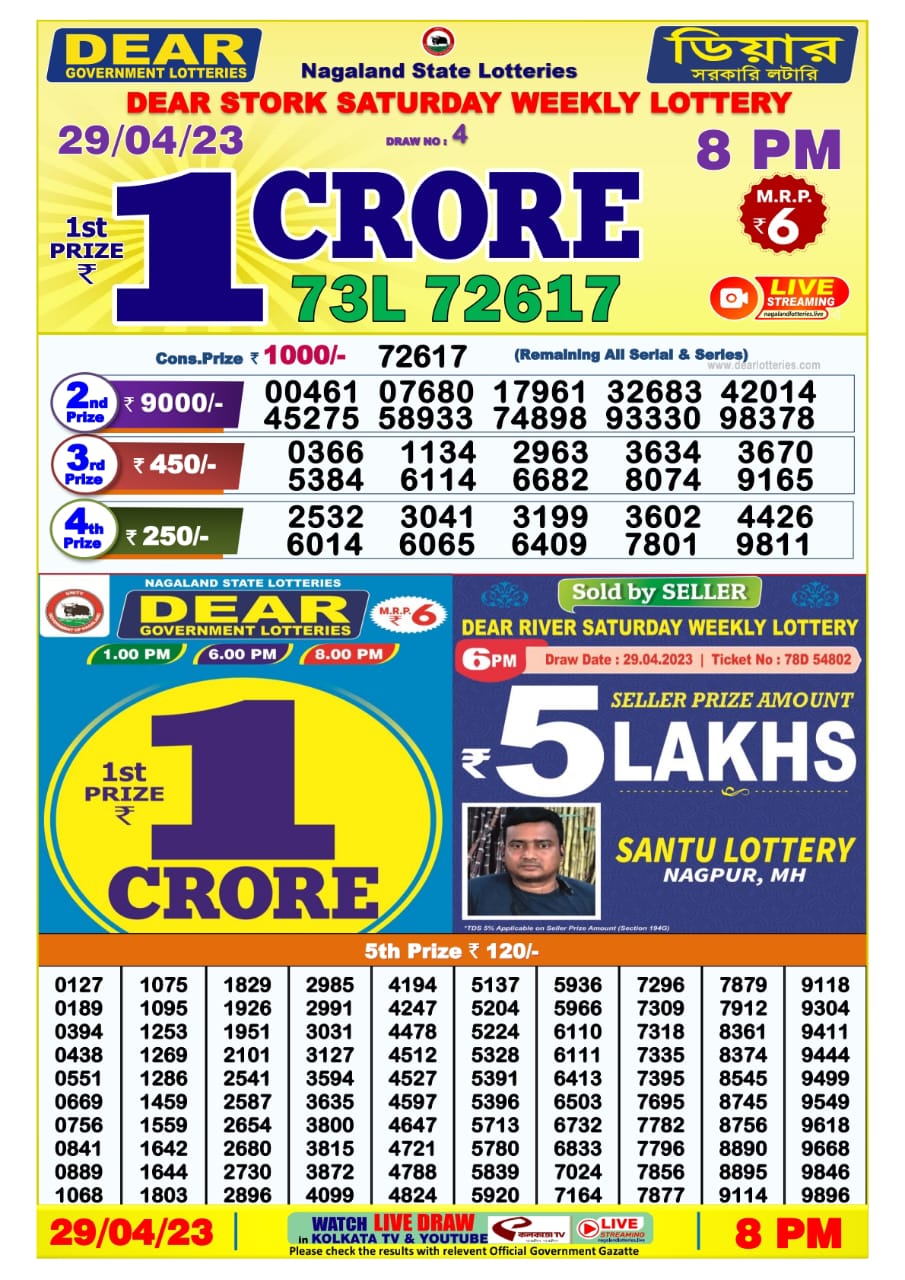 Lottery Result Today April 29, 2023