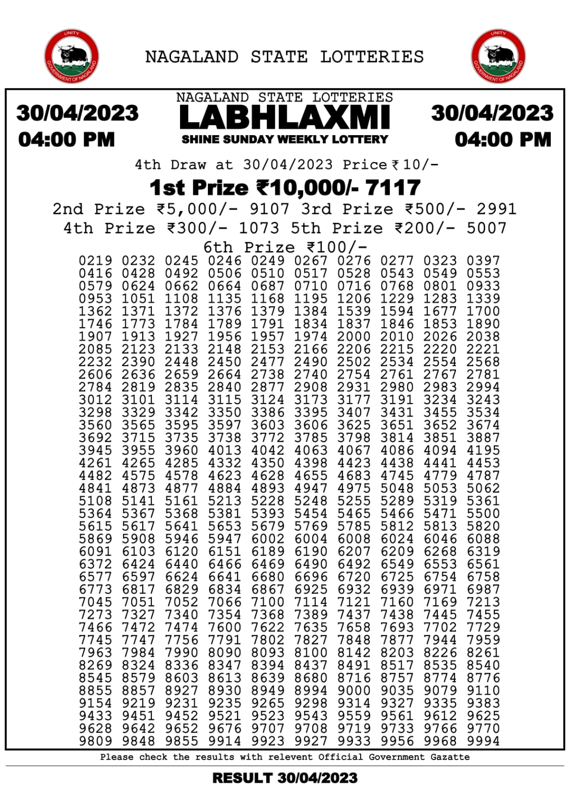 Lottery Result Today April 30, 2023