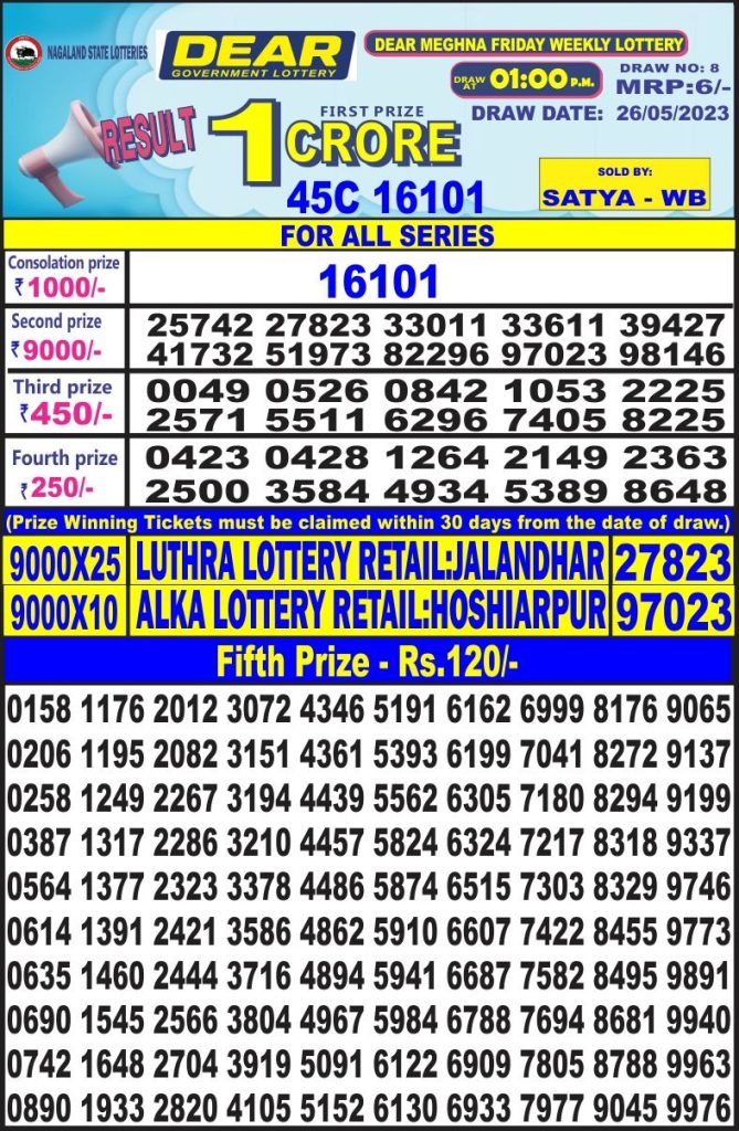 Lottery Result Today May 26, 2023