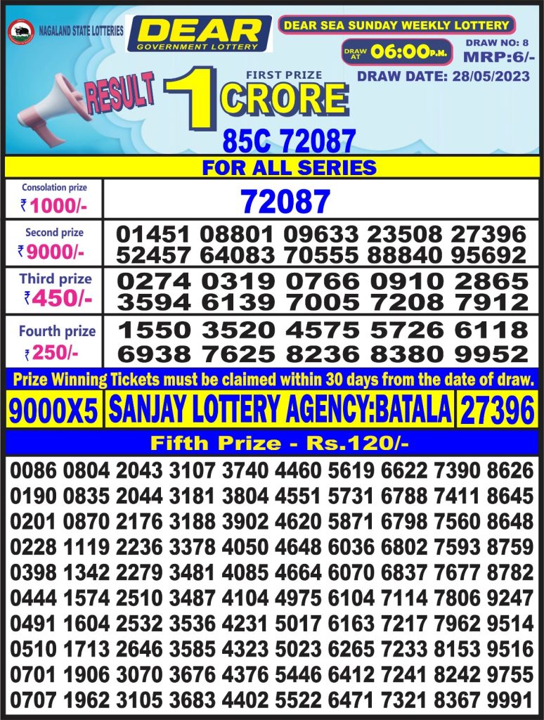 Lottery Result Today May 28, 2023