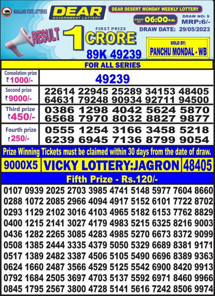 Lottery Result Today May 29, 2023