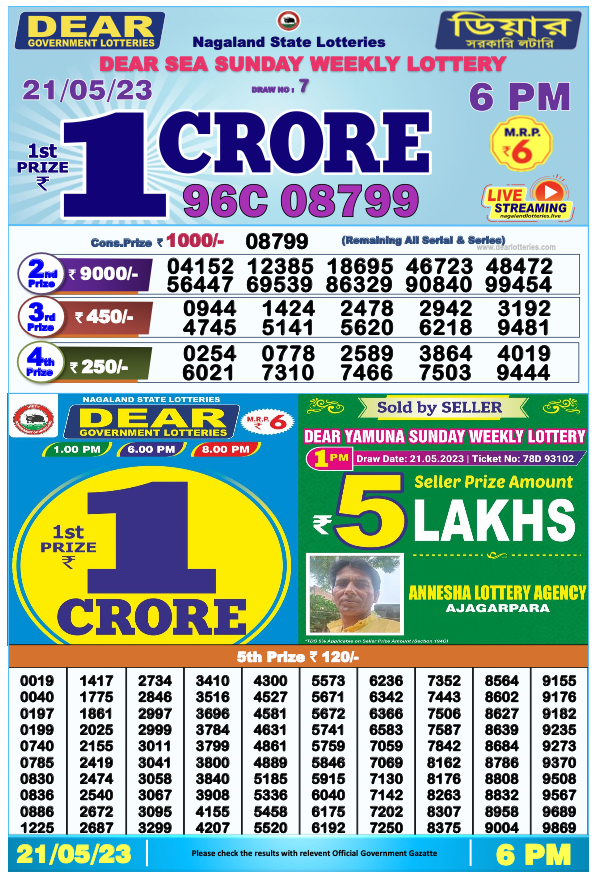 Lottery Result Today May 21, 2023