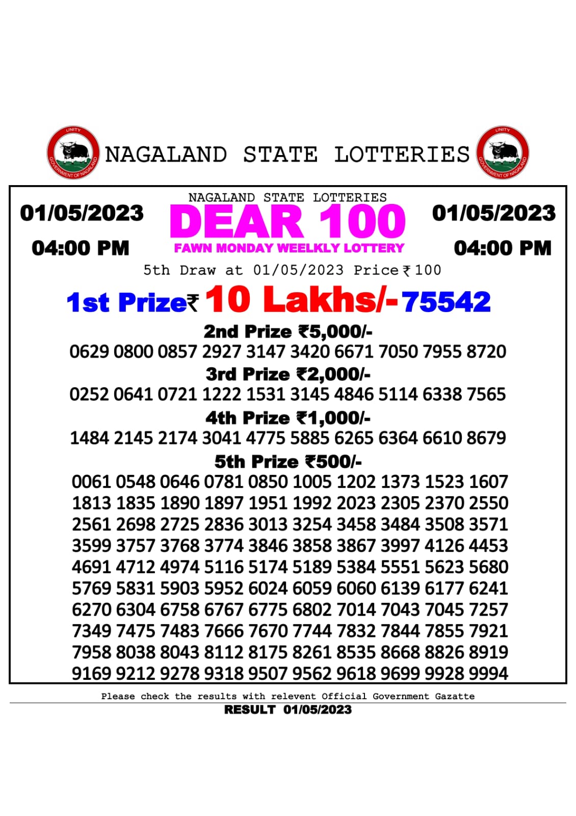 Lottery Result Today May 1, 2023