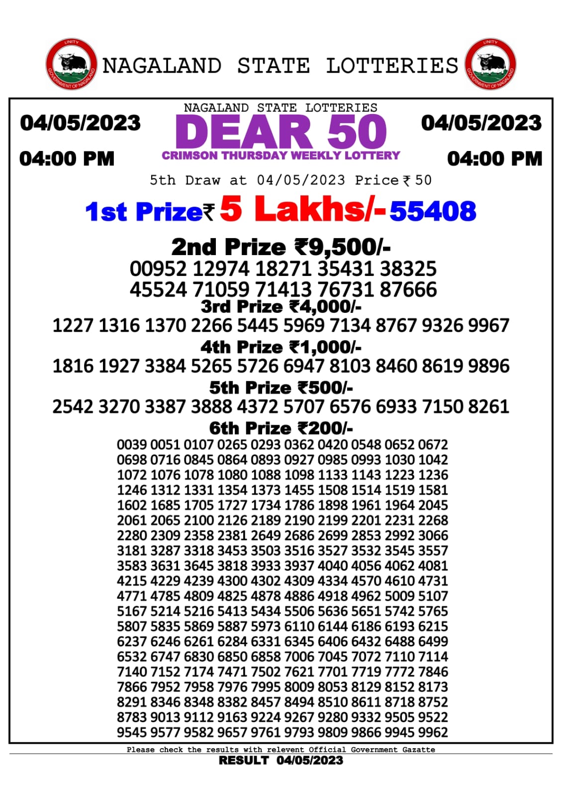 Lottery Result Today May 4, 2023