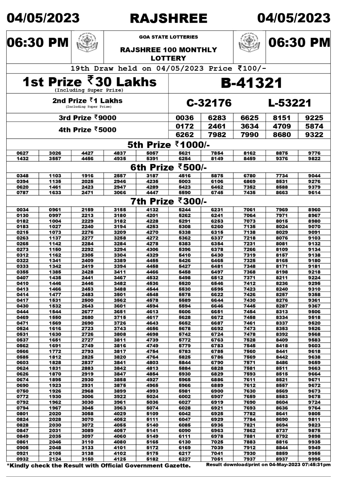 Lottery Result Today May 4, 2023