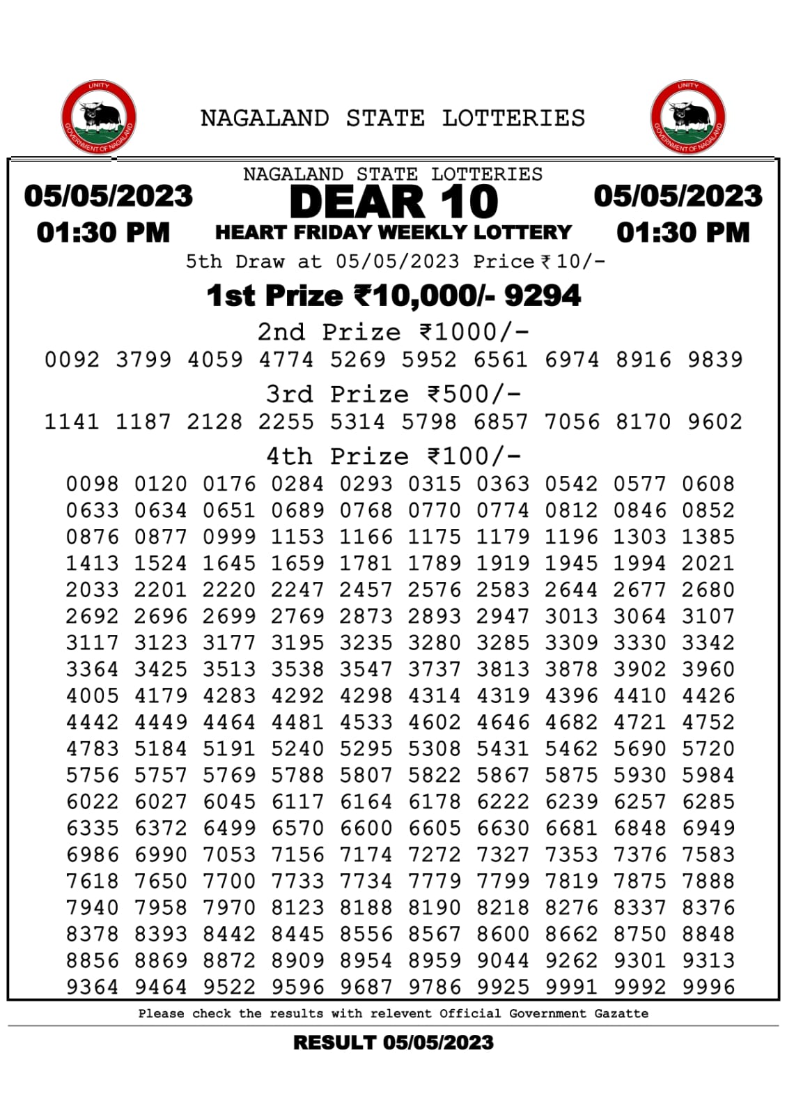 Lottery Result Today May 5, 2023