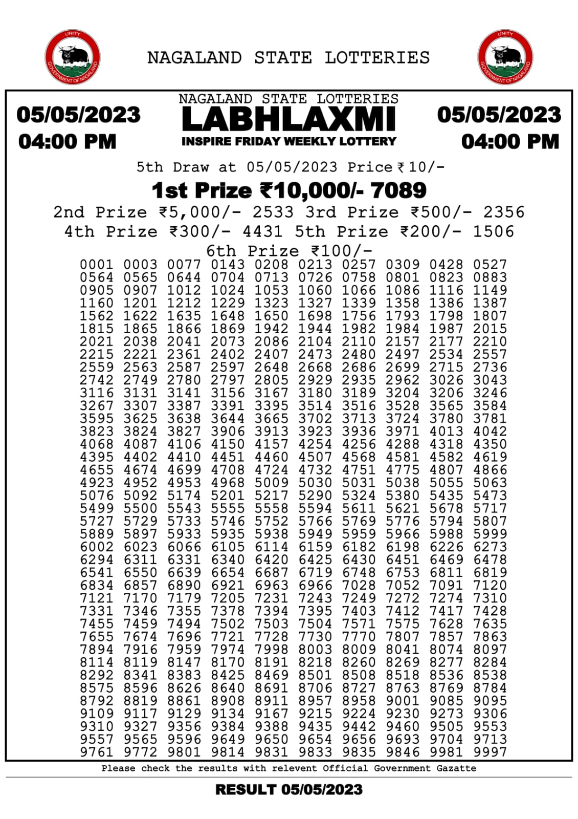 Lottery Result Today May 5, 2023